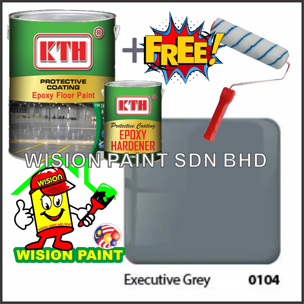 0104 EXECUTIVE GREY ( 5 LITER ) 5L kth epoxy floor paint / expoxy floor paint ( FREE 7" ROLLER