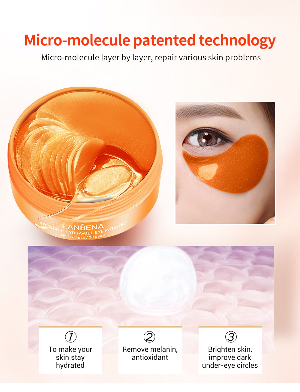 LANBENA Collagen Vitamin C Gel Eye Mask Patch Lighten Eye Skin VC