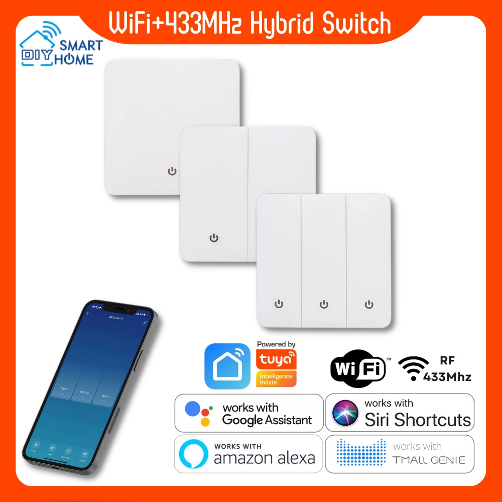 MOGI Tuya Wifi+RF433MHz Smart Switch No Neutral Smart Home Smart Life Alexa Google Home Siri