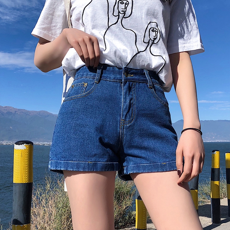 Korean High Waist Denim Short Women's Shorts | Shopee Malaysia