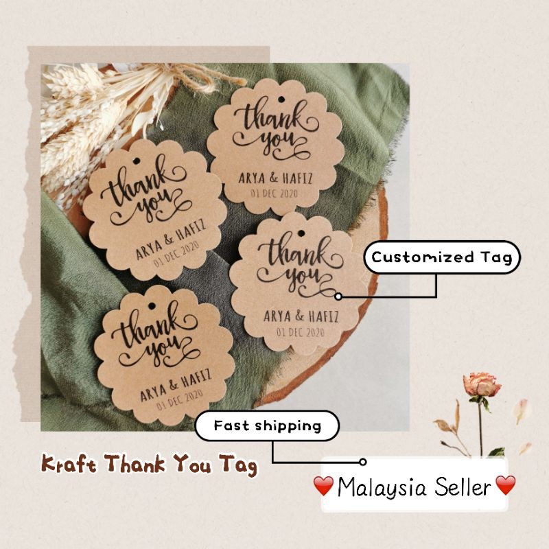 Fast Print 50 300pcs Custom Mini Kraft Thank You Tags Kahwin Doorgift Akad Nikah Tunang Gift Tag Card Printing Shopee Malaysia