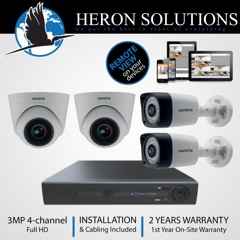 Centrix 4-channel 3MP Full HD CCTV System Installation Package with Remote Monitoring & 2 Yrs Warranty