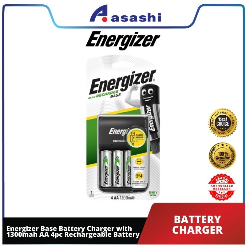 Energizer Base Battery Charger with 1300mah AA 4pc Rechargeable Battery