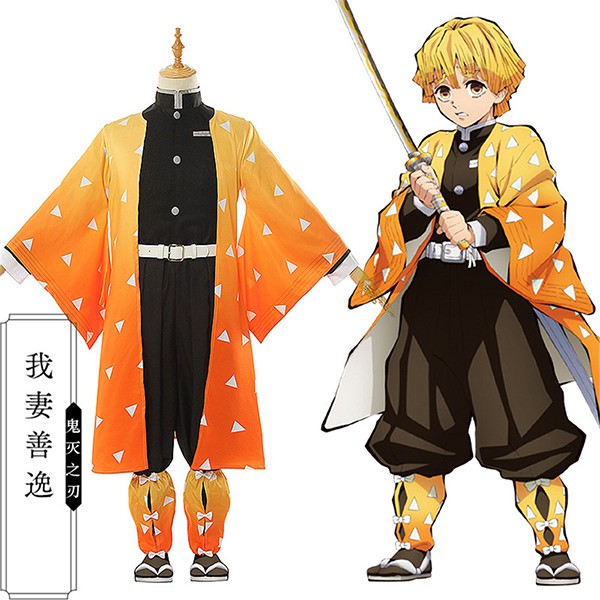 Anime Demon Slayer Cosplay Agatsuma Zenitsu Kimetsu No Yaiba Costume Men Kimono Yellow Uniform Full Set Shopee Malaysia