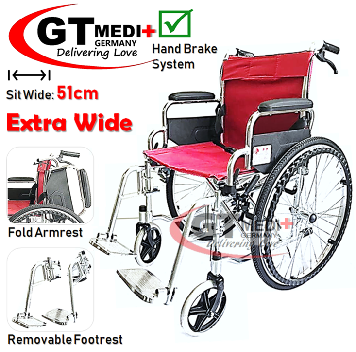 W03-P51-12 GT MEDIT GERMANY Extra Wide Sit Self Propelled Lightweight Foldable Wheelchair Wheel Chair Kerusi Roda Ringan