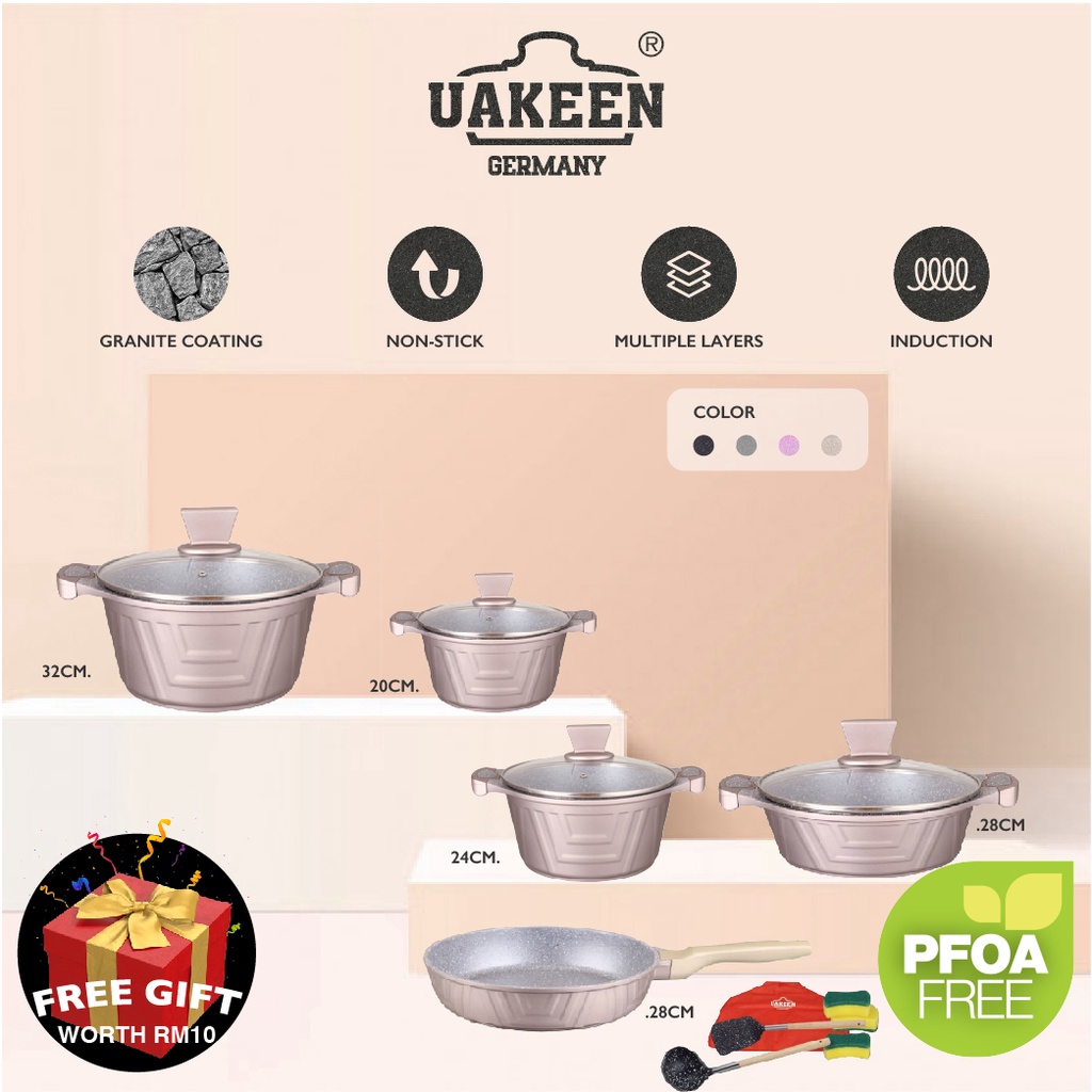 [UAKEEN GERMANY] 15pcs Granite Cookware Coating Non Stick Casserole Set