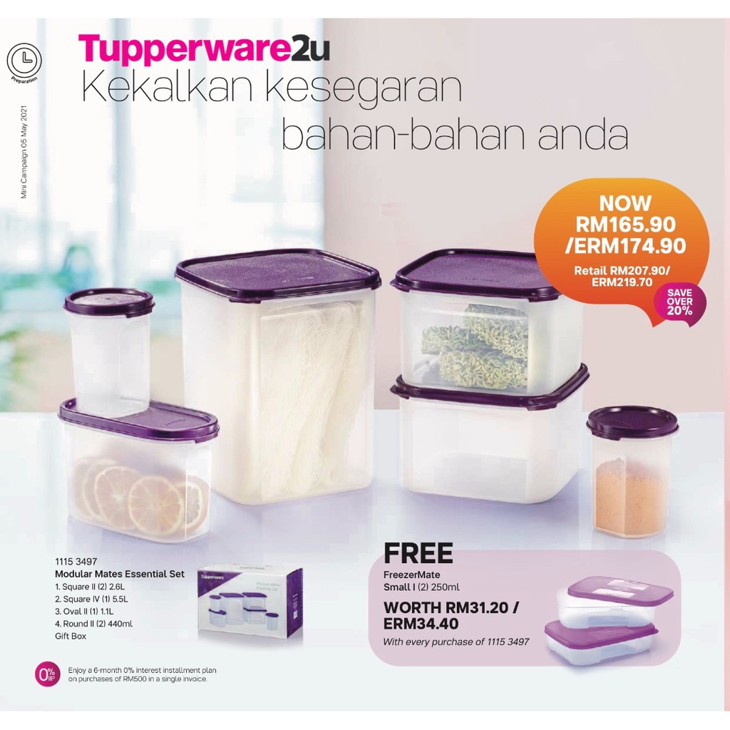 (New)(Ready stock) Tupperware Modular Mates Essential Set in Gift Box (Free 2 pcs Freezermate)(last set)