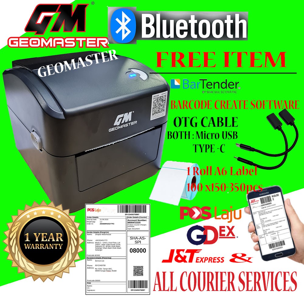 Geomaster GM4B Label Printer Bluetooth Phone Printing Shopee & Waybill