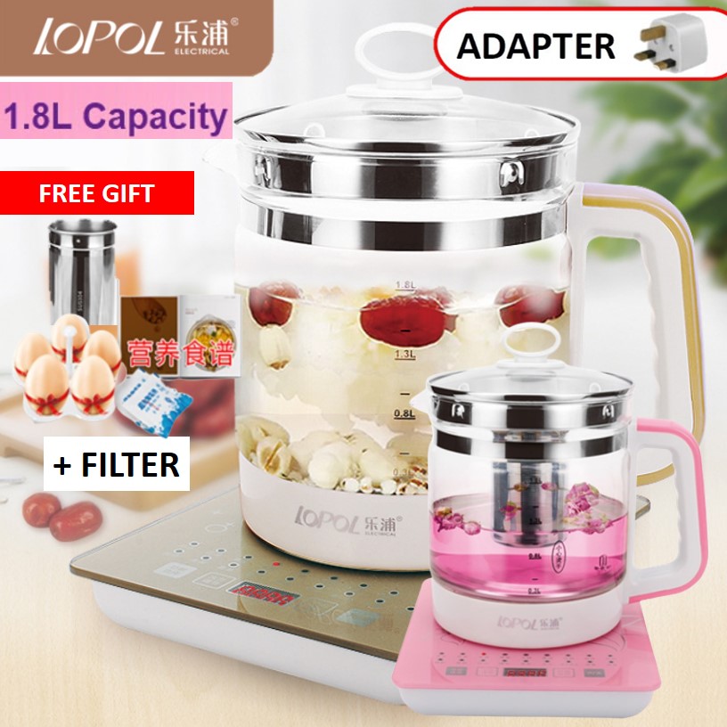 [READY STOCK] 养生壶汤锅 1.8L Lopol Health Pot Glass Steamer Chinese Electric Kettle Teapot Boil Cooker Tea Cerek Air