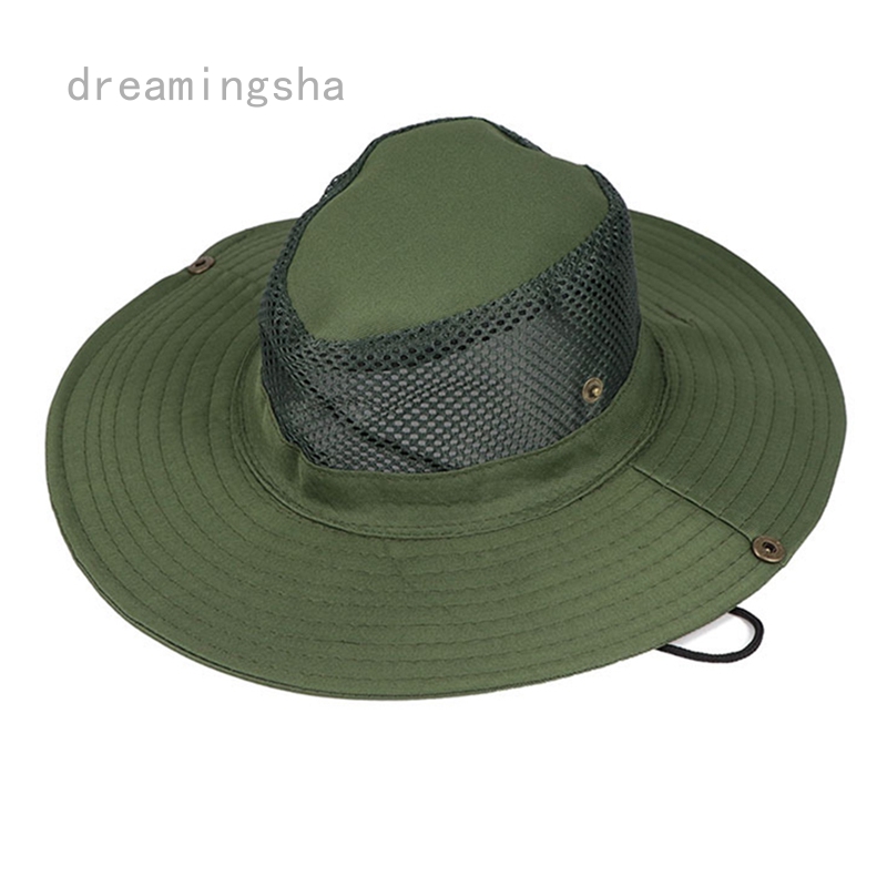 Men Army Camo Hunting Fishing Hiking Outdoor Cap Bucket Boonie Sun Hat Mesh SS+