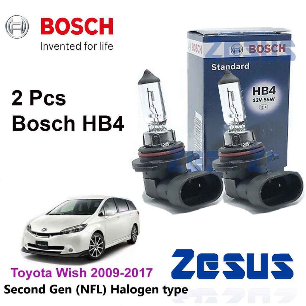 2 Pcs x Mentol Lampu Zesus Bosch Halogen Headlamp Bulb HB4 12v - Toyota Wish 2009-2017 (NFL) Second gen halogen tye
