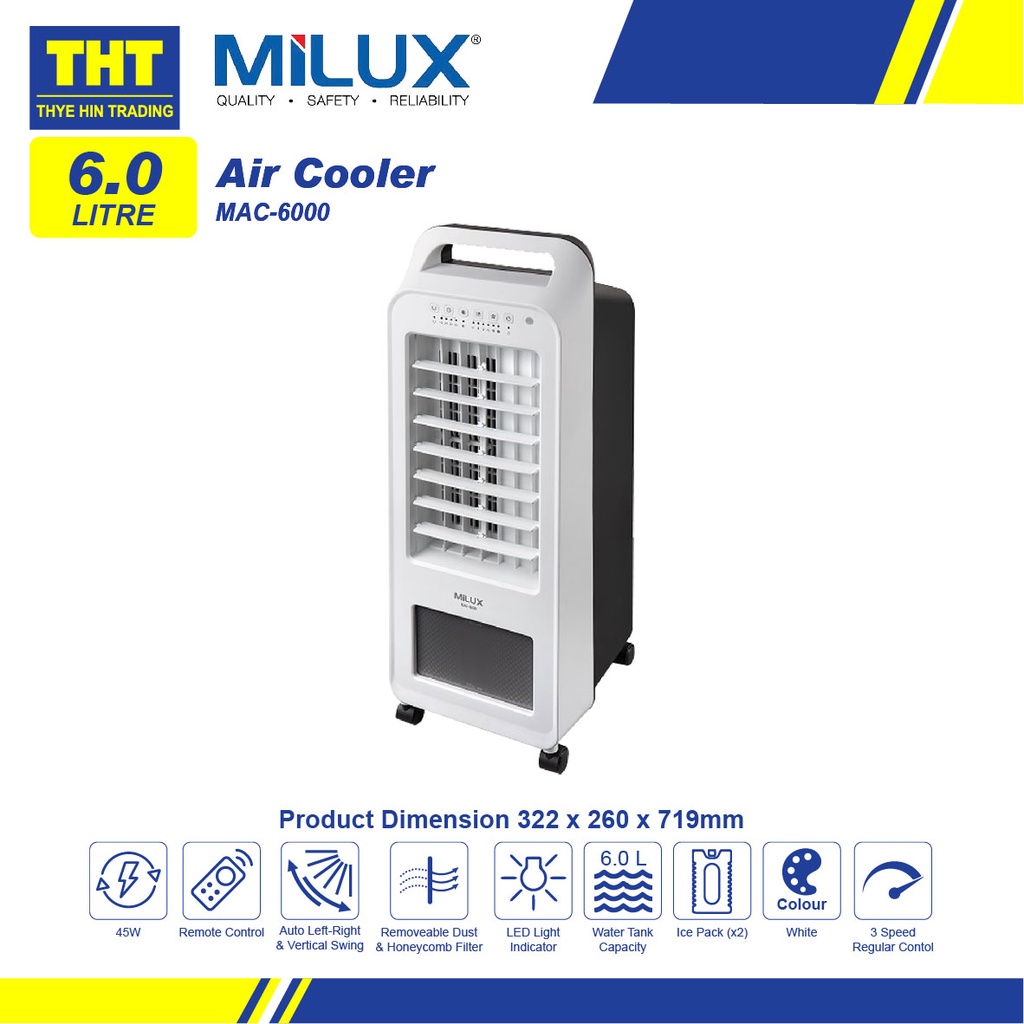 Milux 6L Air Cooler MAC6000 With Remote Control & Ice pack Shopee