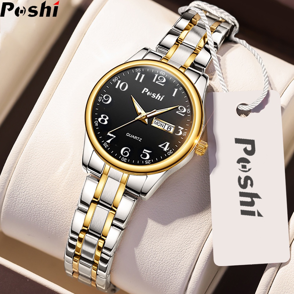 POSHI Waterproof Ladies Watch Quartz elegant TwoTone Stainless Steel