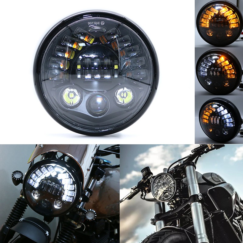 Black Fydun Motorcycle Lamp Cover 7 Inch Aluminum Motorcycle Modification LED Headlight Head Lamp Housing Cover 