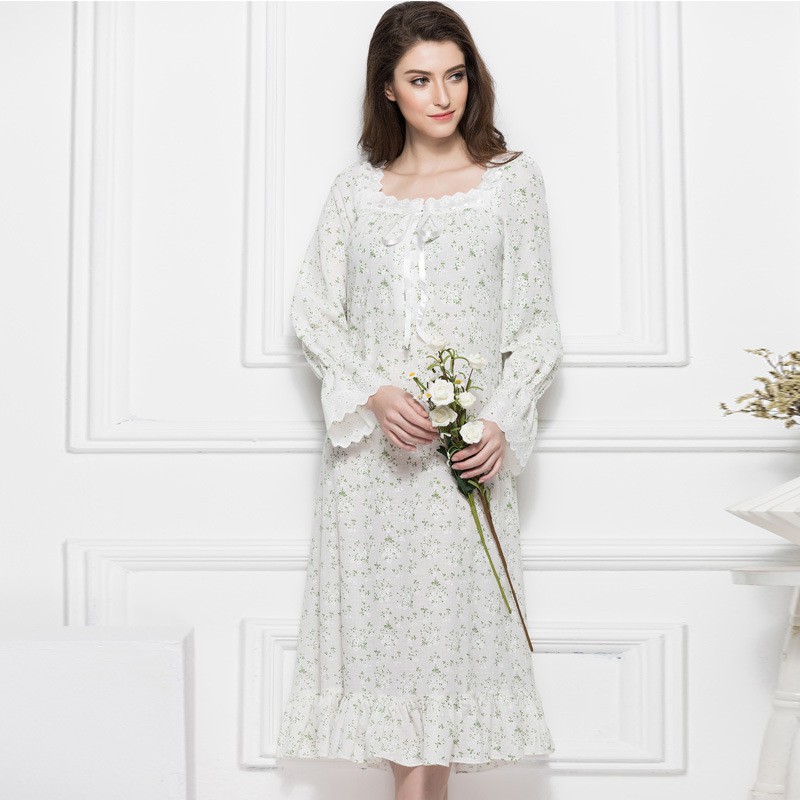 Wujuqin 2017 New Products Palace Restoring Floral Cotton Nightgown