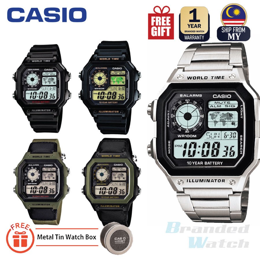 CASIO AE1200WH Man Digital Watch 10 YEAR BATT LIFE STEEL Jam Casio ...