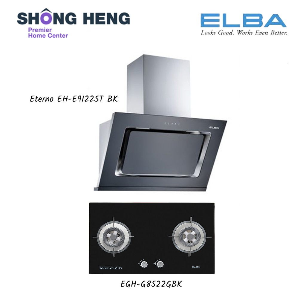 Elba Hood & Hob Package Eterno EH-E9122ST BK + EGH-E8522G (BK)
