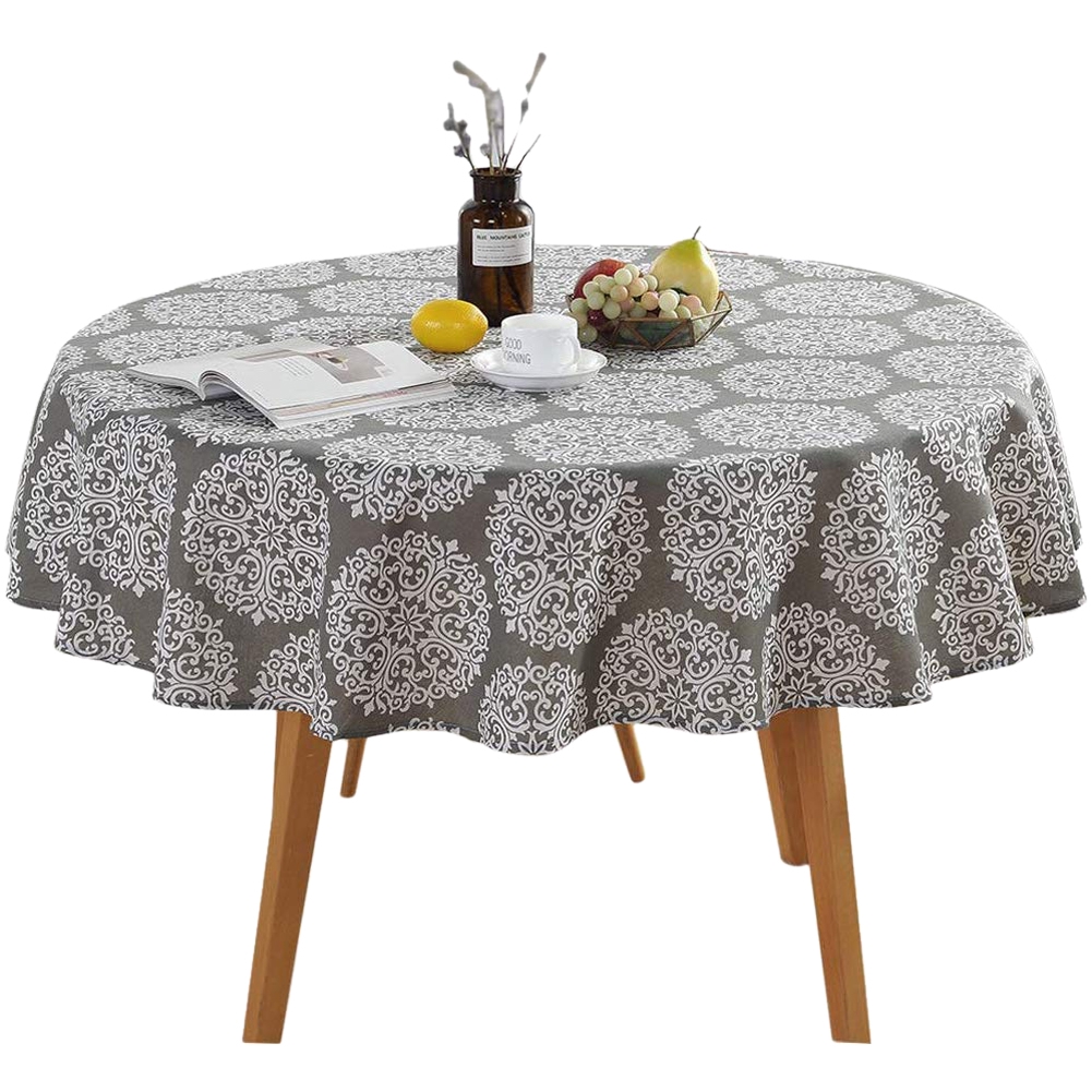 Floral Pattern Tablecloth NonSlip Cotton Linen Table Cover Round