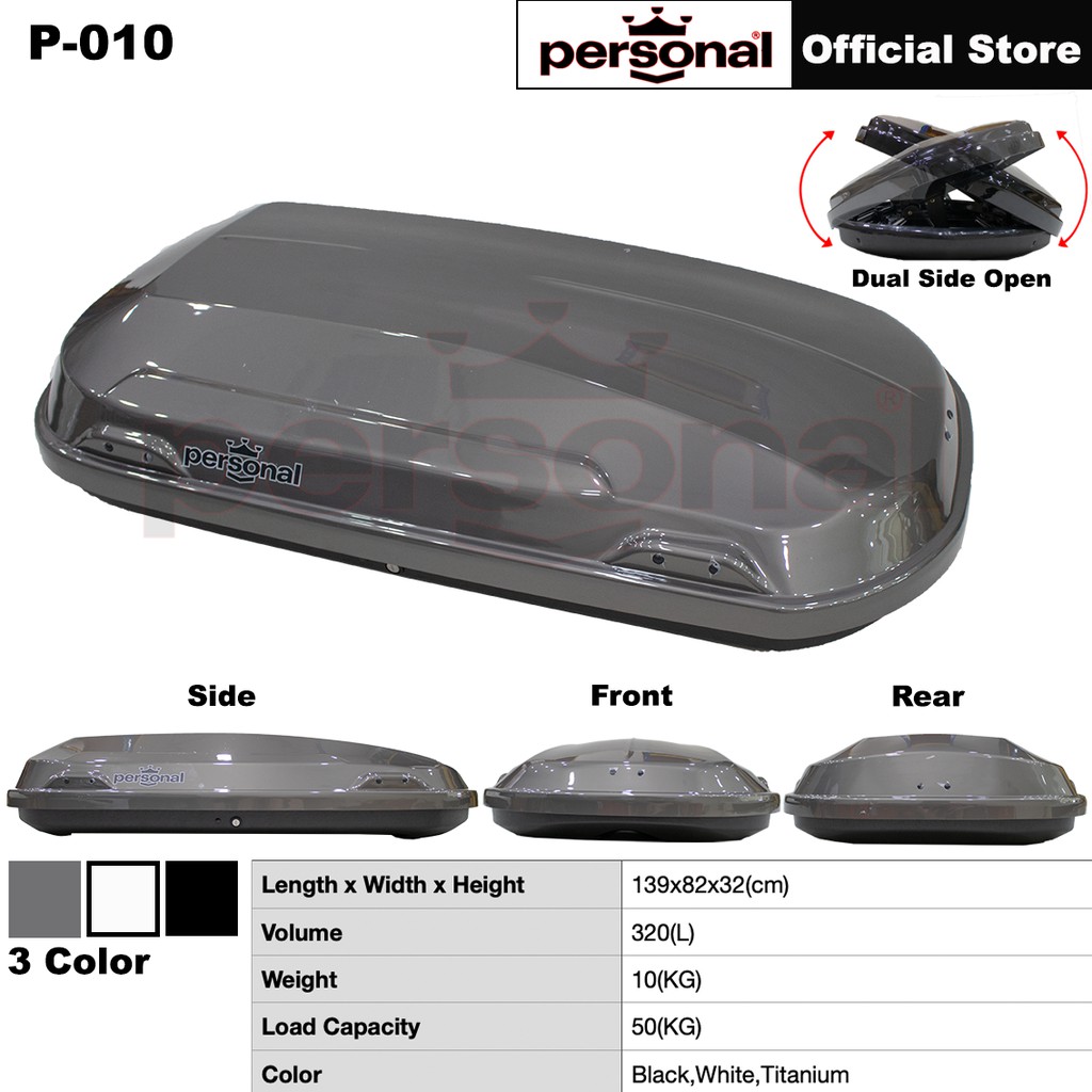 P010 Personal Slim Compact Roofbox Roof Box Storage 320L ABS Material