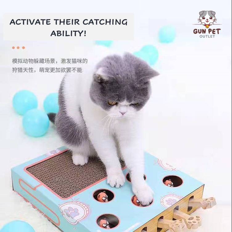 Ruiqas Scratcher Kitten Cat and Cardboard Scratcher Cat Fun Toy Cat Track Toy Round Scratcher Fun Interactive Cat Track Toy with A Ball and A Furry Mouse Blue 