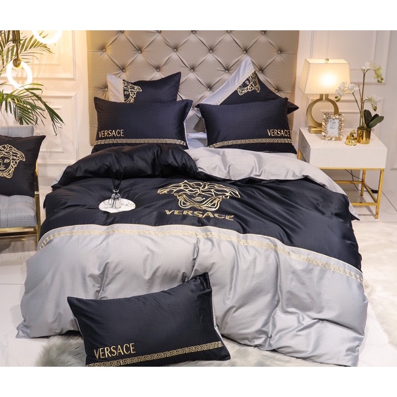 Luxury Cadar Queen Versace Egyptian Cotton Fitted Bed Sheet Cadar Cotton 5 Star Getah Keliling King Size Bedding Set