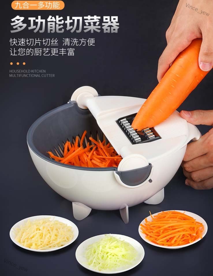 Vince_yew Malaysia ReadyStock 9 in1 Vegetable Fruit Slicer Food Chopper Grater Kitchen Tools Manual Vegetable