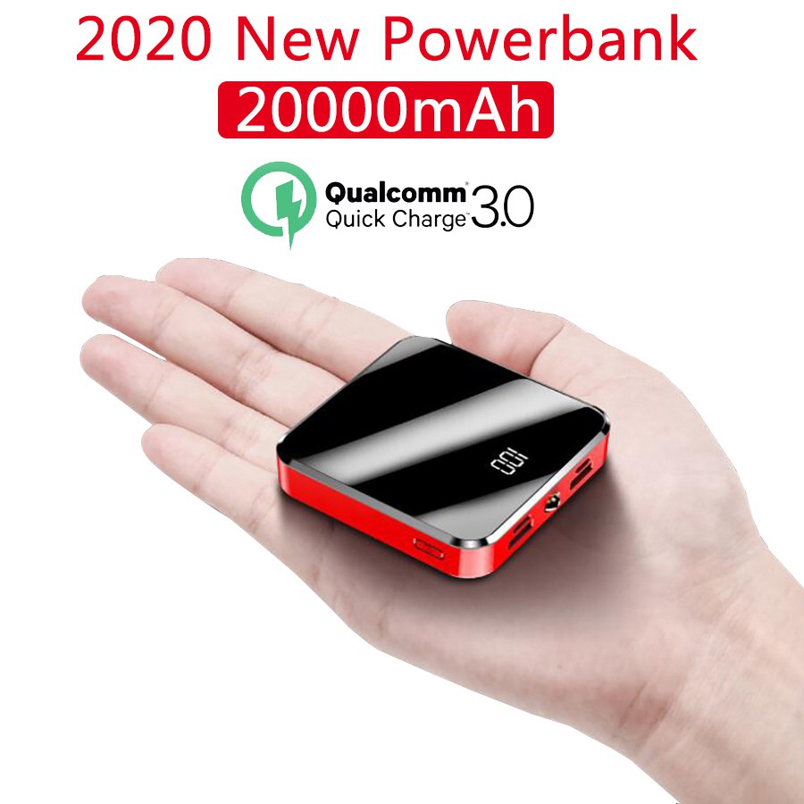 【Ready Stock】20000mAh Mini Power Bank Mirror Screen LCD Portable Mobile
