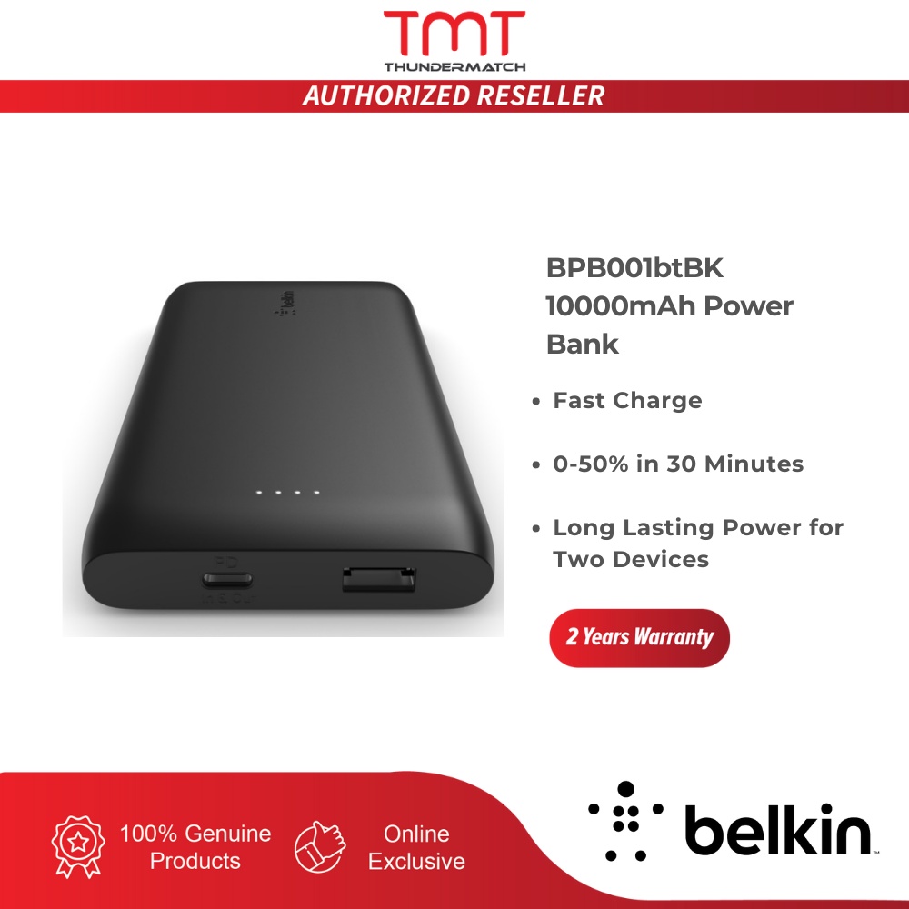 Belkin 10000mAh Power Bank USBC 18WPD In,Output USB A 12W Output