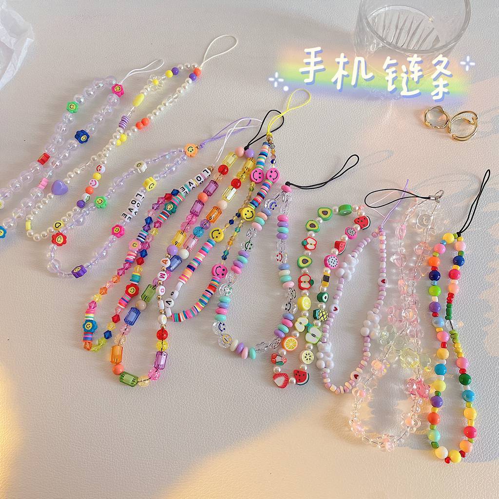 Long Keychain Colorful Butterfly Heart-shaped Beaded Anti-lost Mobile Phone Straps Bag Pendant Rope High Quality Lanyard All-match Backpack Pendant Decoration