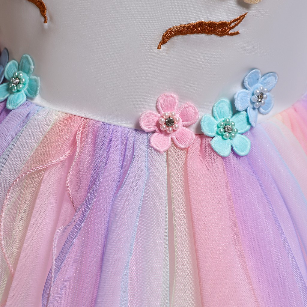 Zerayo Baby Girl Flower Unicorn Costume Pageant Princess Party Long Maxi Tulle Dresses 