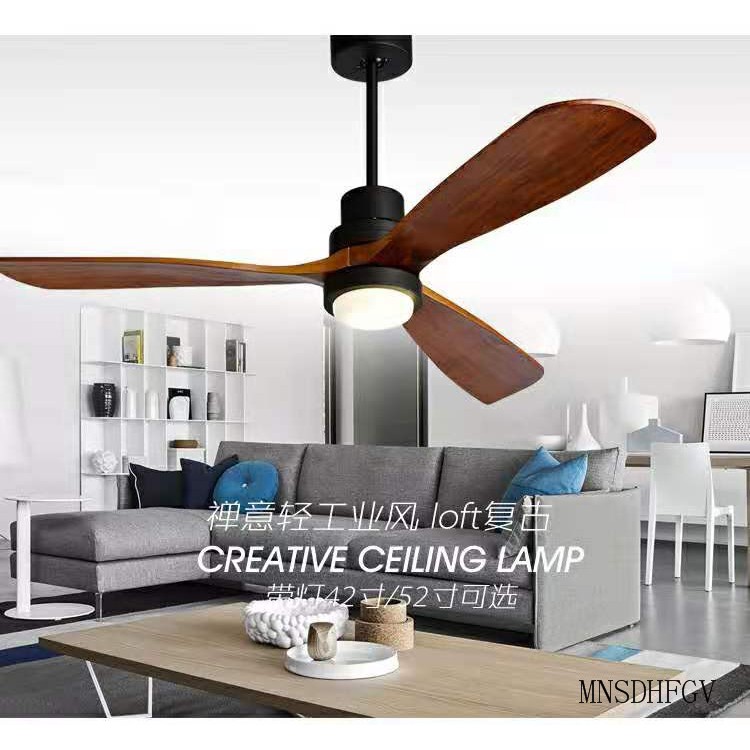 Nordic Ceiling Fan Light Simple Modern Fan Light Living Room Dining Room Fan Chandelier Home Solid Wood American Retro C