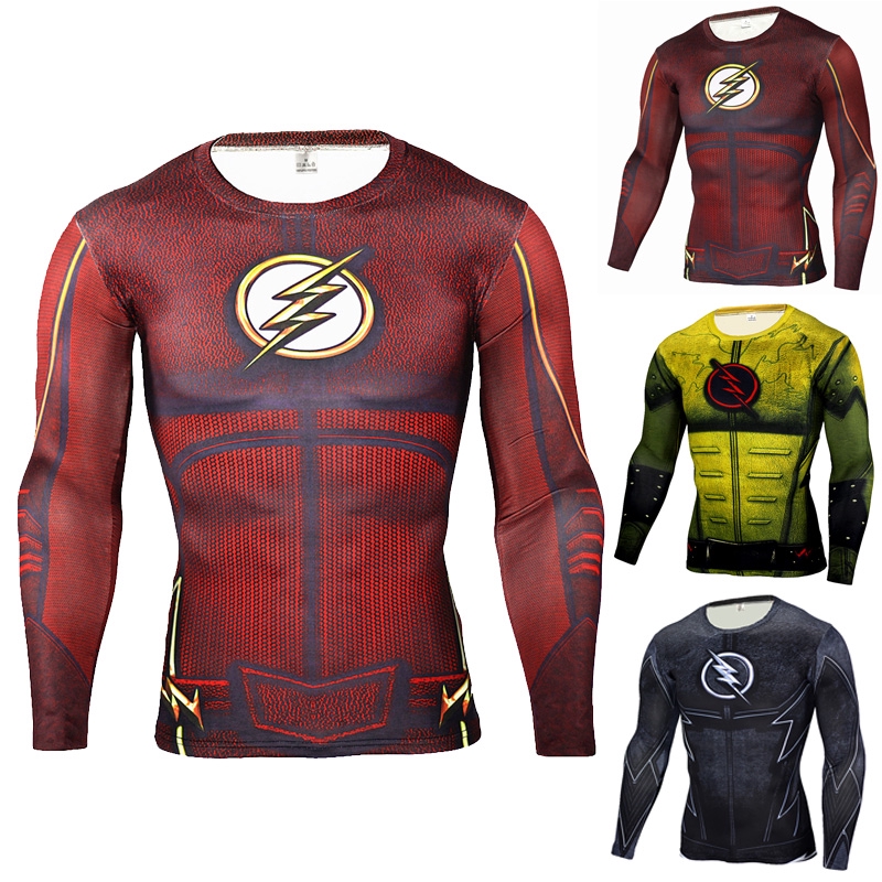 Superhero Flash Men Compression Shirt Top Short Sleeve For Outdoor Gym Gold 