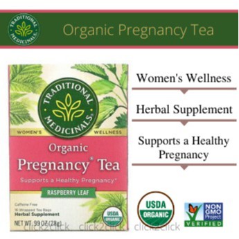 Traditional Medicinals, Organic Pregnancy Tea, Raspberry Leaf, Caffeine Free, 16 Wrapped Tea Bags (28 g)