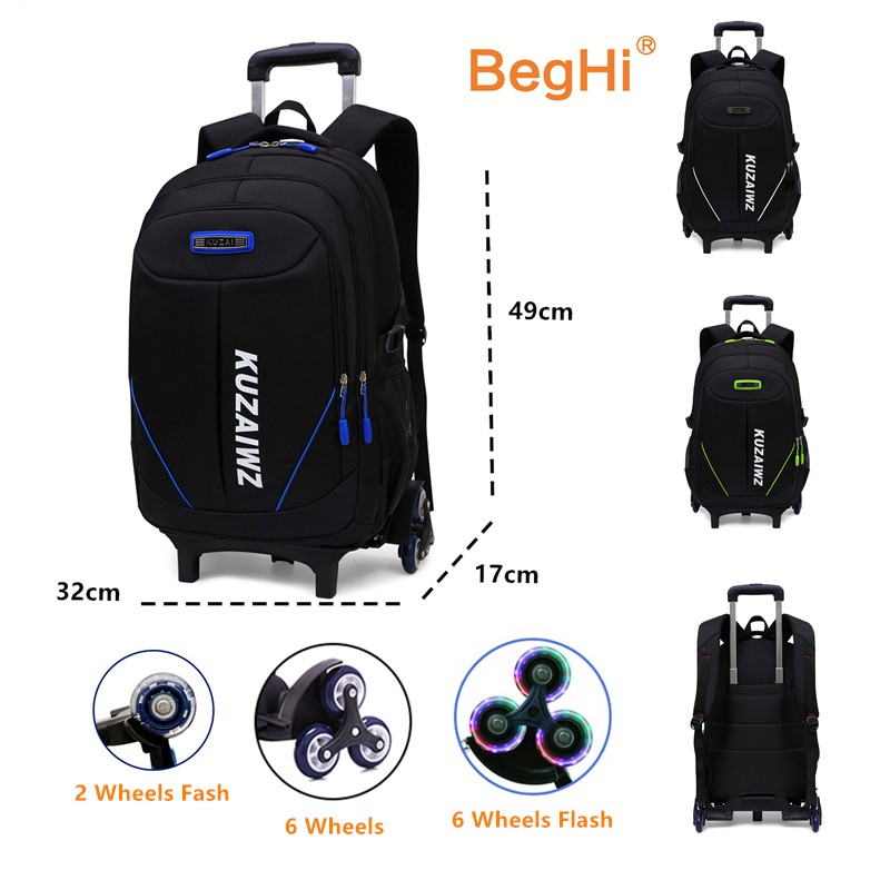 Beg Sekolah Roda Trolley School Bag Beroda 6 Wheel Primary Secondary Lelaki Satchel Staircase