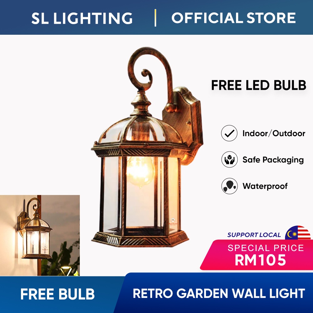 Lampu Dinding Kalis Air E27 Retro Antique Vintage Rustic Lantern Outdoor Lamp Wall Sconce Light Fixture