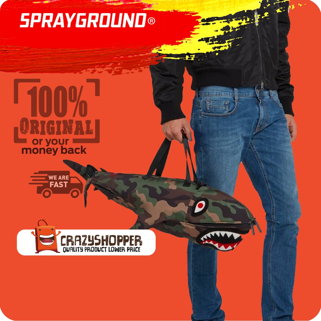 sprayground shark shaped duffle bag