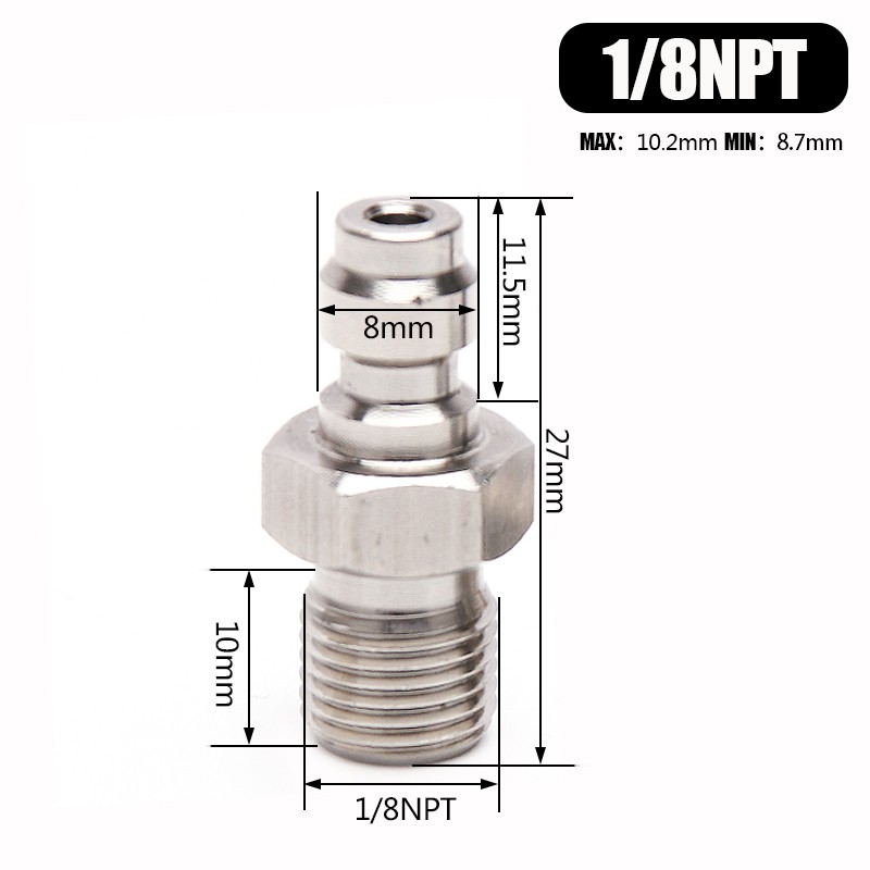 [Ready Stock & COD] PCP Stainless Steel Quick Coupler 8MM M10x11/8NPT 1/8BSPP Male Plug with Valve for Car Bike Motorcyc