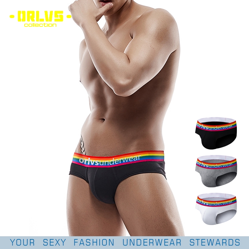 Orlvs Soft Cotton Gay Sexy Underwear Men Jockstrap Briefs Solid U Convex Men Bikini Mens 2363