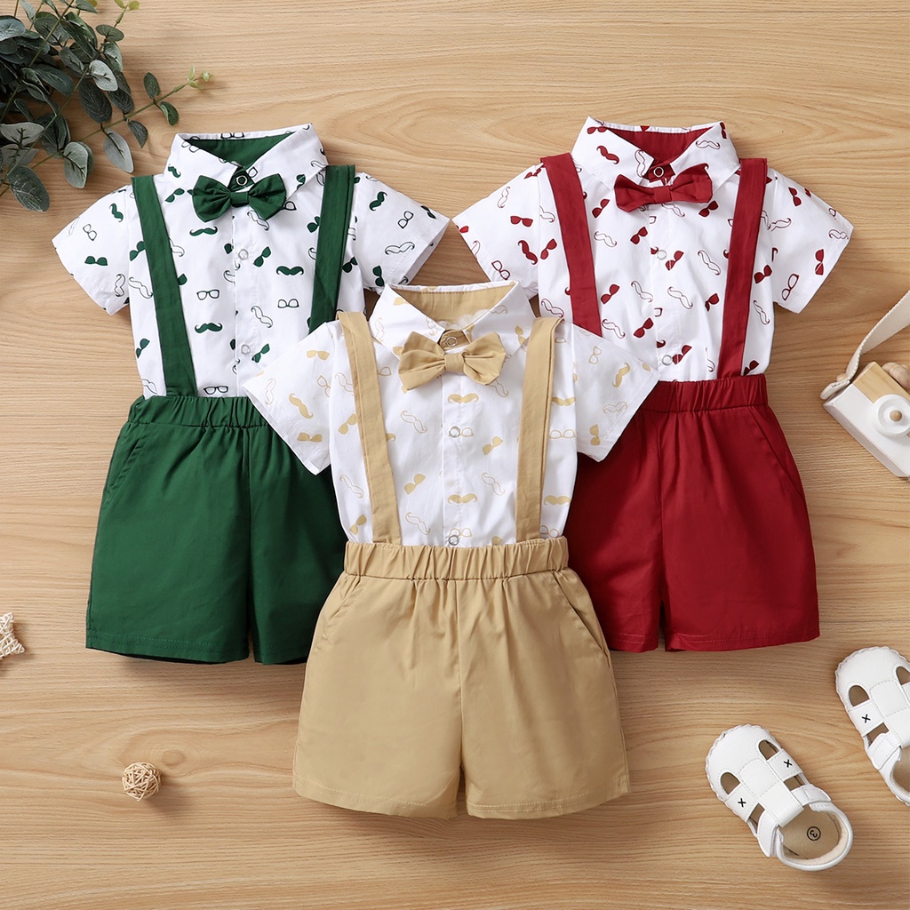 0-18 Months Baby Boy Clothes Gentleman Baby Boy Raya Suit Newborn Baby Boy Clothes Infants Baby Boy Short Sleeves Bodysuit Gentleman's Outfits Toddler Boy Party's Clothes Set Baby Boy New Years Clothing For 0-18Months