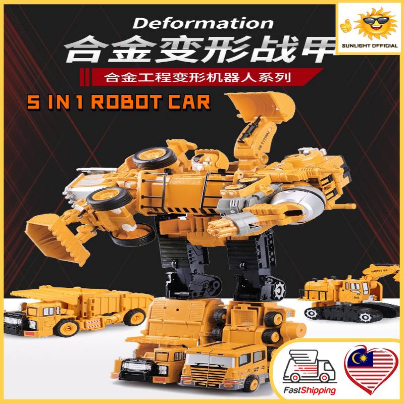 Kids 5 IN 1 Engineering Car Toy Transformation Alloy Model Robots