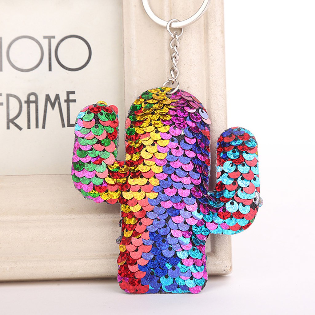 Jewelry Bag Accessories Handbag Pendant Cactus Keyring Mermaid Sequins Keychain