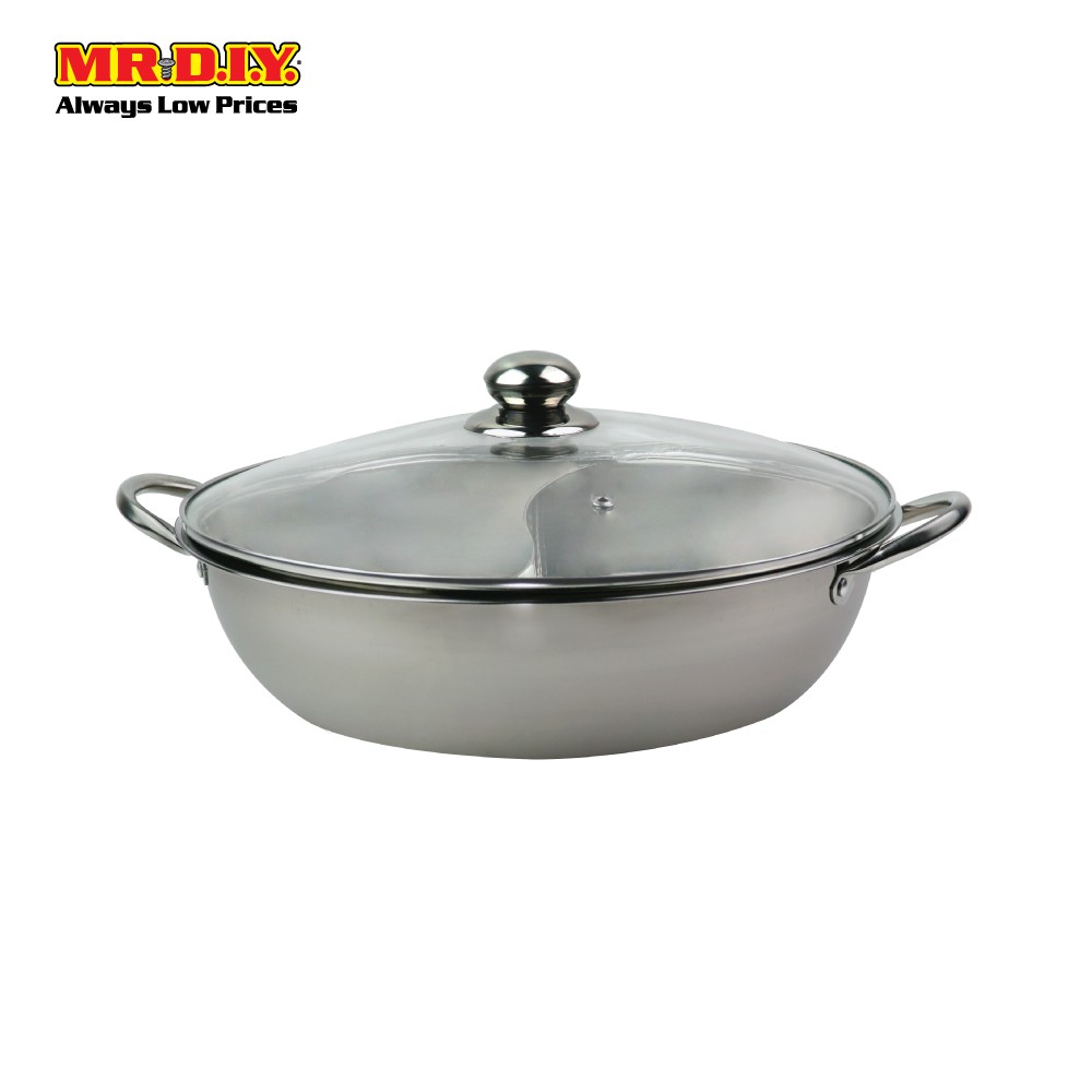 MR.DIY Premium Stainless-Steel Steamboat Pot with Glass Lid (30cm ...