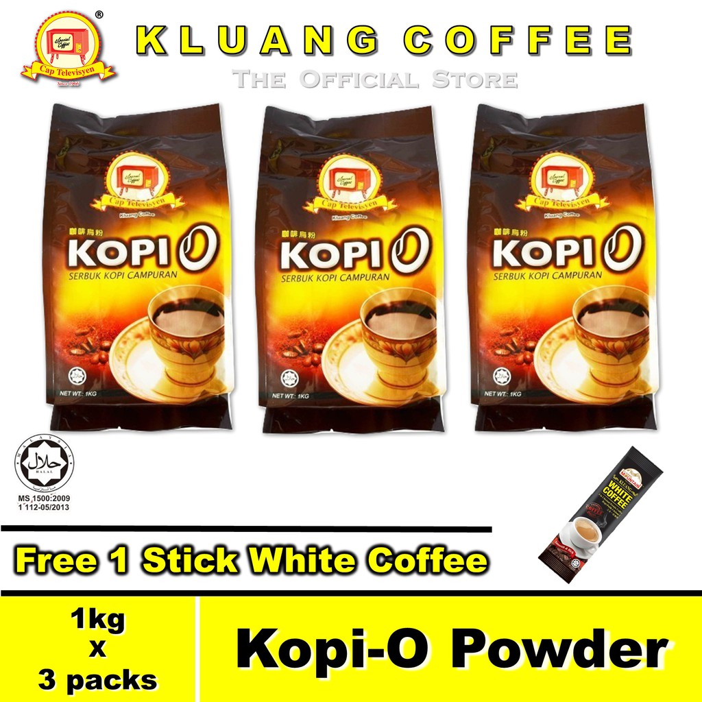 Kluang Black Coffee Kopi O Powder Serbuk Kopi Cap Televisyen 1kg X 3