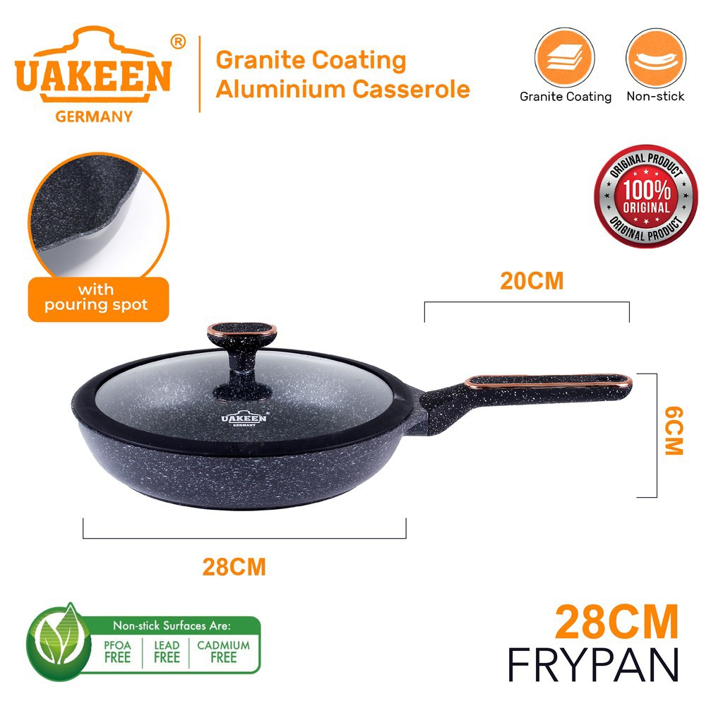 Uakeen Original 24 28 32cm Deep Frying Pan Die Cast Granite Non Stick Coating Frypan Cookware Wok With Lid Shopee Malaysia