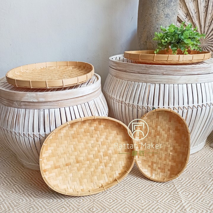 Nyiru Buluh Bujur Anyaman Tampi Kilat Makanan / Bamboo Tray / Display Tray / Food Tray / Jewelry Tray / Dulang