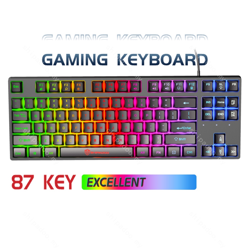 [Ready Stock] 87 Key Keyboard Gaming SHIPADOO Mechanical Feel Suspended ...