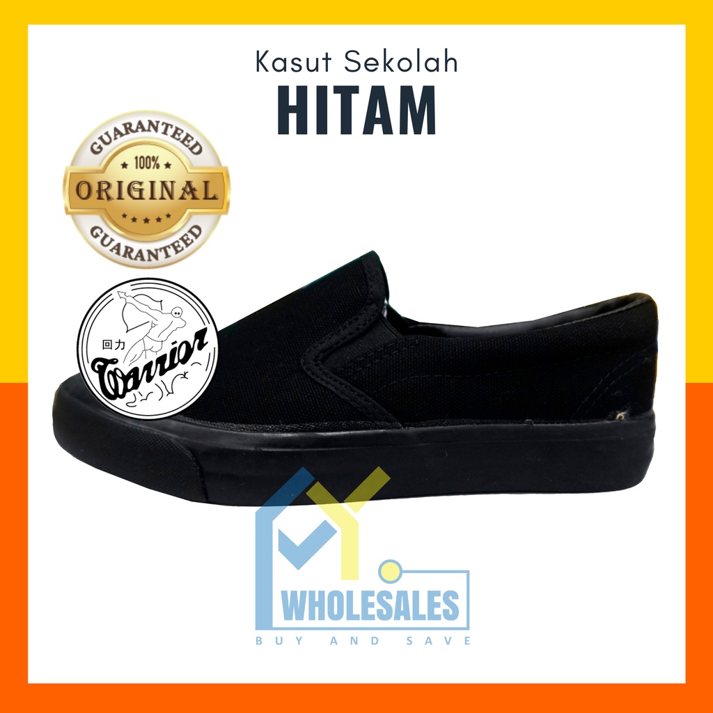 739bk Kasut Sekolah Jenama Warrior Bersarung Black Shoe Slip On