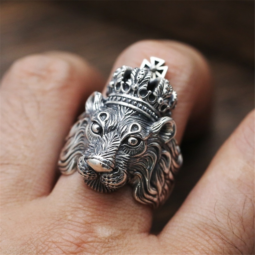 Anello animale punk retrò Lucertola Leone Faraone Cane Anello regolabile misura aperta_voghion.com