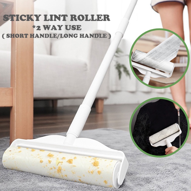 Adjustable Sticky Lint Roller Long Handle Hair Dust Remover Set