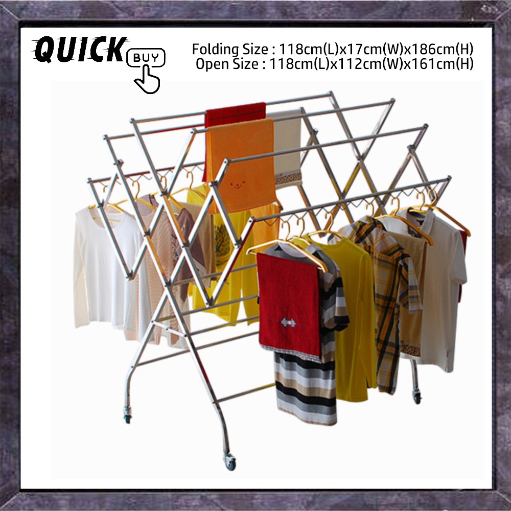 【Ready Stock】Stainless Steel Laundry Drying Rack Heavy Duty Outdoor Foldable Clothes Hanger (W